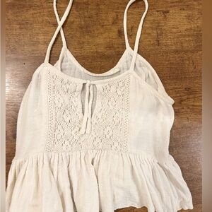 Free People Boho Lace Babydoll Tank Cream Crochet Cami Flowy Festival Top M